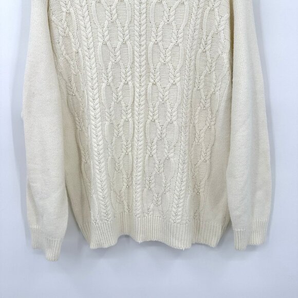 vintage 80s ACRYLIC CREWNECK PEARL SWEATER cable knit long sleeve ivory XL - Picture 5 of 7